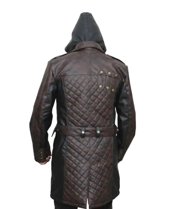 Men Assassin's Creed Leather Trench Coat in Black Color