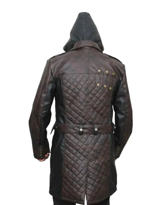 Men Assassin's Creed Leather Trench Coat in Black Color