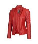 Women's Red Quilted Cafe Racer Jacket