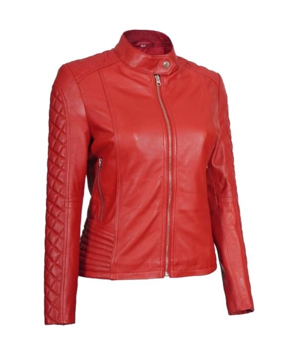 Buy Women's Quilted Cafe Racer Jacket Red Color