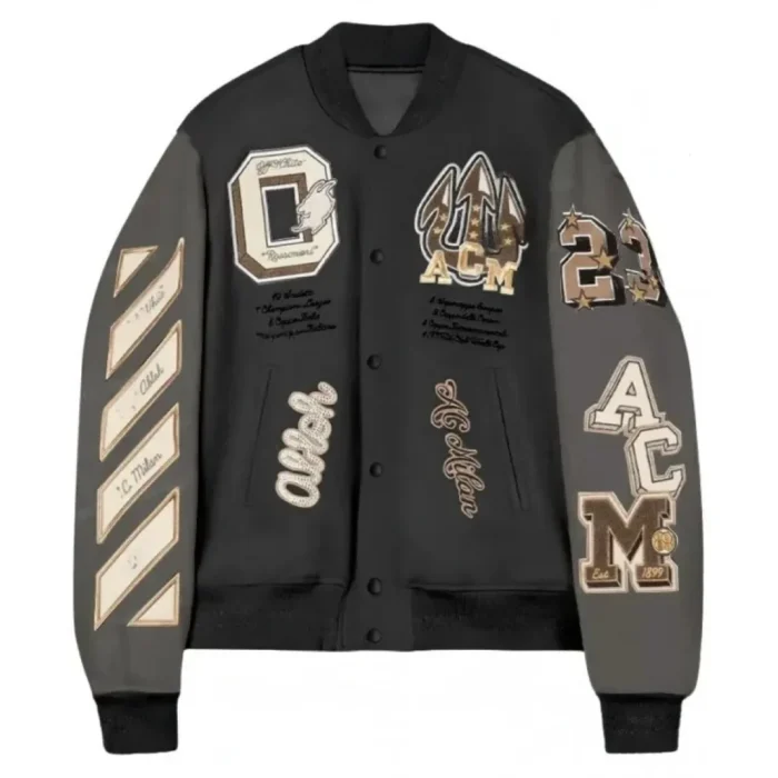 AC MILAN VARSITY BOMBER BLACK JACKET FOR MEN