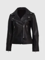 Classic Black Leather Biker Jacket for Women- The Jacket Place