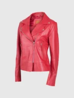 Red Leather Women Biker Jacket - The Jacket Place