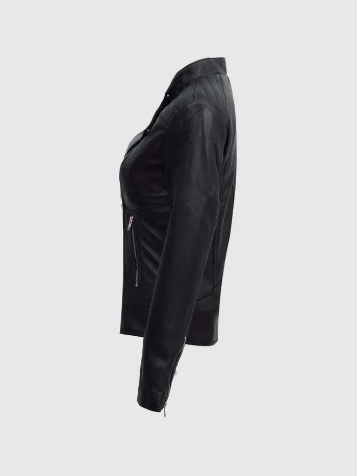 Women's Black Leather Moto Jacket on Sale