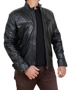 Buy Men’s Black Quilted Beckham Inspired Motorcycle Leather Jacket - The Jacket Place