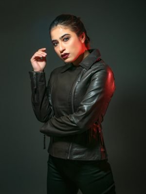 Women's Brown Cross Zip Leather Jacket Side Profile