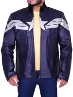 Get Captain America Chris Evans Winter Soldier Leather Jacket Blue Color - The Jacket Place