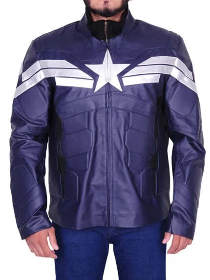 Buy Captain America Chris Evans Winter Soldier Leather Jacket In Blue