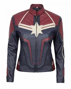 Captain Marvel Carol Danvers Leather Jacket Red Blue Combo