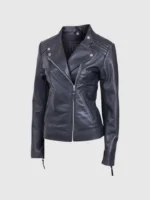 Classic Moto Women Leather Jacket in Red Color