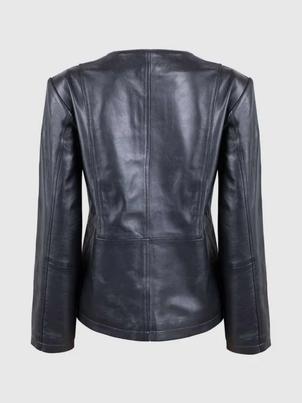 Buy Women Collarless Leather Biker Jacket Black Shade