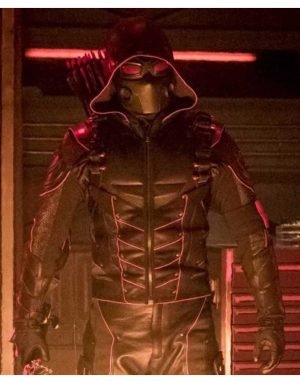 Stylish Dark Arrow's Hooded Leather Jacket with Quiver