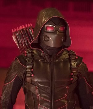 Crisis on Infinite Earth X Dark Arrow's Hooded Leather Jacket with Quiver