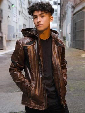 Buy Brown Hooded Gavin Reed Leather Jacket - The Jacket Place