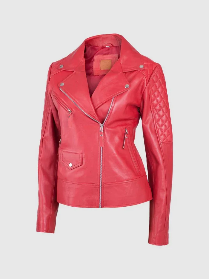 Elegant Red Leather Jacket for Women