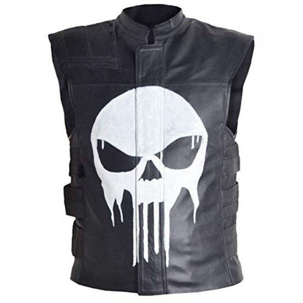 Frank Castle The Punisher Leather Vest with Skull Logo at the Chest