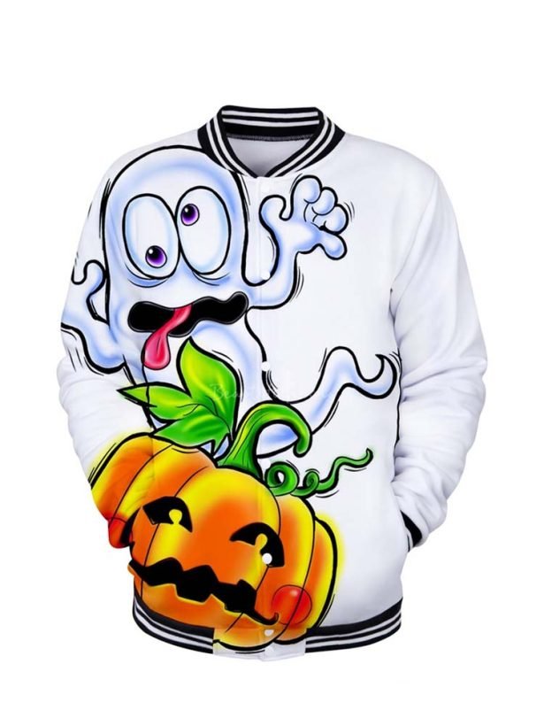 Funny Halloween Pumpkin Print Bomber Jacket for Men