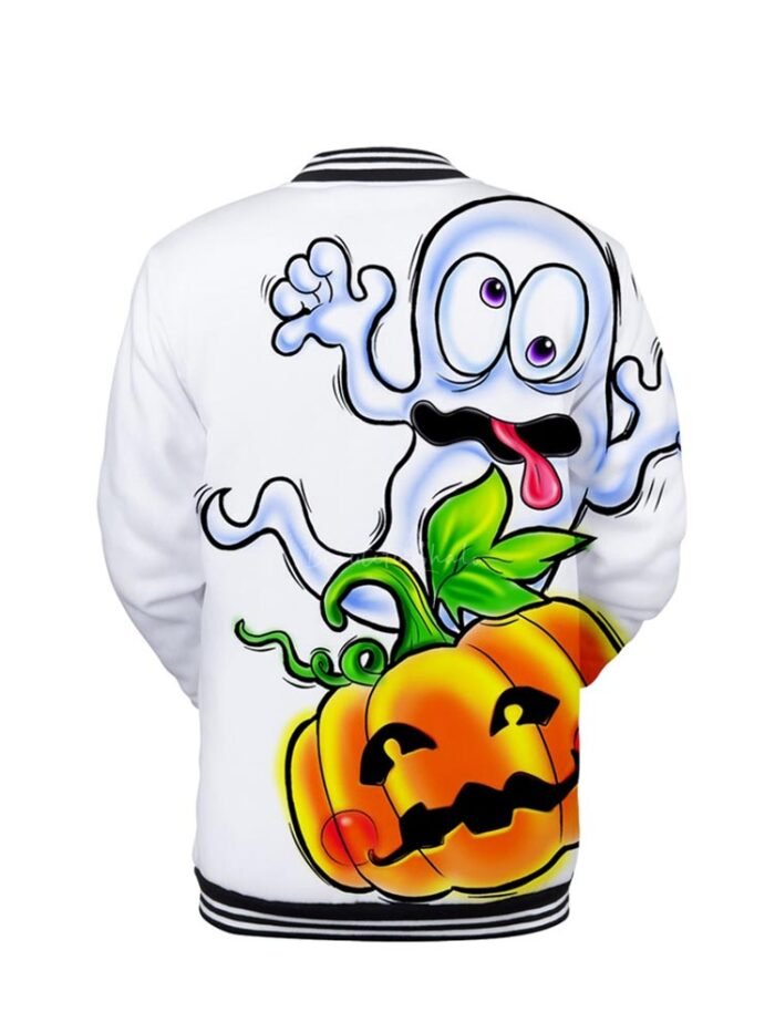 Buy Mens Funny Halloween Pumpkin Print Bomber Jacket White Color