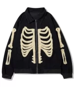 Shop Furry Bone Patchwork Skeleton Leather Jacket in Black Shade