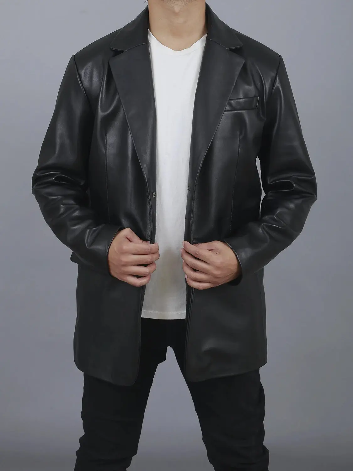 Buy Handmade Men's Formal Genuine Black Leather Coat for Party Dinner - The Jacket Place
