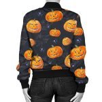 Shop Halloween Pumpkin Print Women Bomber Jacket in Black - The Jacket Place
