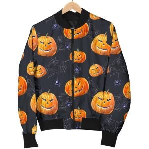 Buy Halloween Pumpkin Print Women Bomber Jacket - The Jacket Place