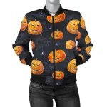 Buy Womens Halloween Pumpkin Print Bomber Jacket - The Jacket Place