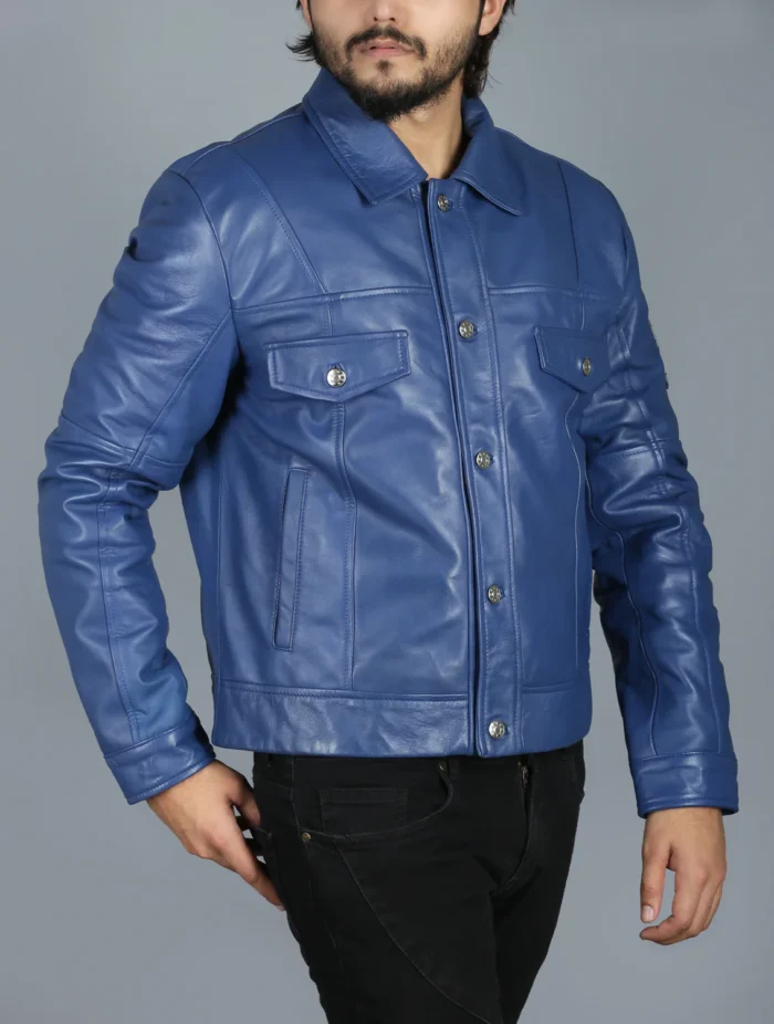 Handmade Mens Capsule Corp Leather Jacket Blue Color - The Jacket Place