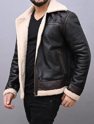 Buy Inspired Leon Kennedy Cosplay Shearling Leather Jacket Black Color - The Jacket Place