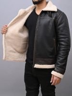 Buy Black Inspired Leon Kennedy Cosplay Shearling Leather Jacket - The Jacket Place