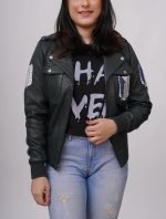 Stylish Women's Attack Green Leather Jacket from The Jacket Place