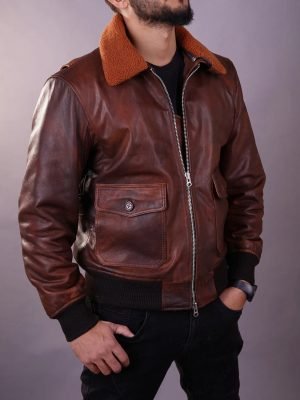 Buy Aviator American Force G1 Distressed Leather Jacket Brown - The Jacket Place