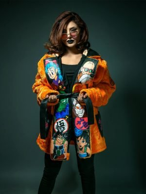 Women's Inspired Dragon Hand Painted Orange Fur Jacket