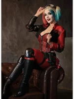 Buy Harley Quinn Injustice 2 Leather Jacket Red Black Combo