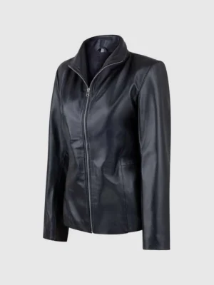 Buy High Collar Leather Black Biker Jacket for Women