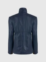 Buy Female High Collar Leather Jacket in Blue Shade