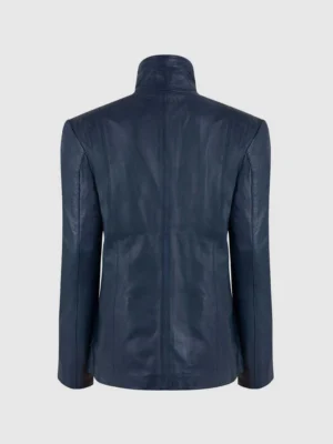 Buy Female High Collar Leather Jacket in Blue Shade