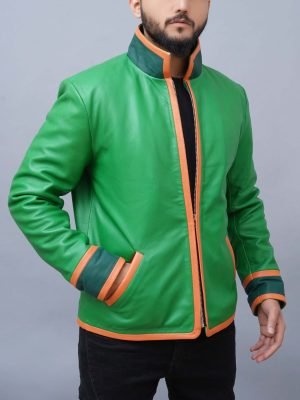 Buy Men's Handmade Freecss Inspired Green Cosplay Leather Jacket - The Jacket Place
