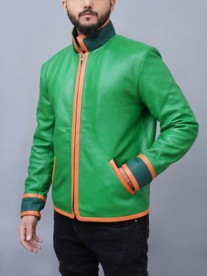 Men's Handmade Freecss Inspired Green Cosplay Leather Jacket - The Jacket Place
