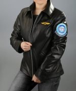 Women's Kelly McGillis Top Flight Leather Jacket Black - The Jacket Place
