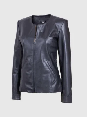 Classic Leather Collarless Jacket for Women - The Jacket Place