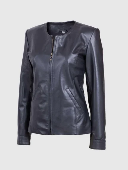 Classic Leather Collarless Jacket for Women - The Jacket Place