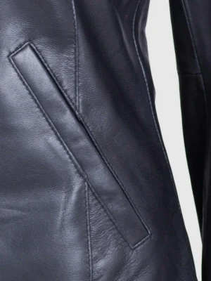 Women Leather Collarless Jacket Black