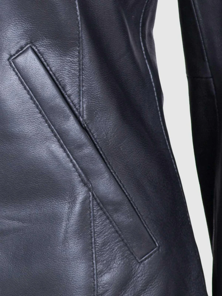 Women Leather Collarless Jacket Black