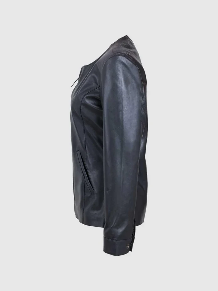 Buy Leather Collarless Black Jacket for Women