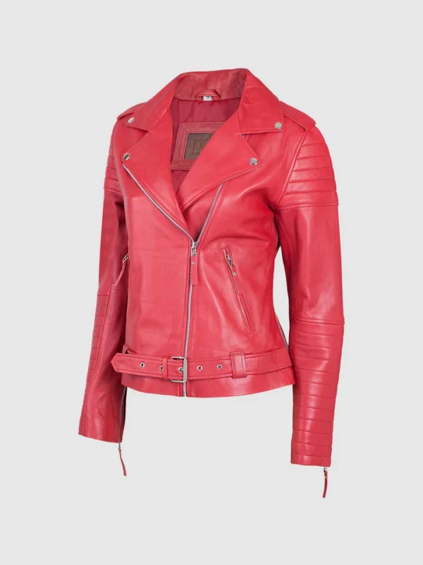 Buy Leather Padded Red Biker Jacket for Women