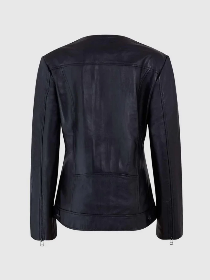 Female Lightweight Leather Biker Jacket in Black