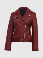 Maroon Leather Biker Jacket for Women on Sale - The Jacket Place