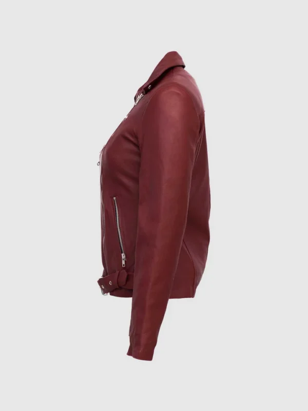 Women Stylish Maroon Leather Biker Jacket - The Jacket Place