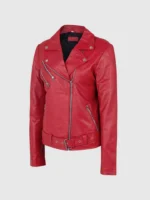 Buy Red Leather Biker Jacket for Women - The Jacket Place